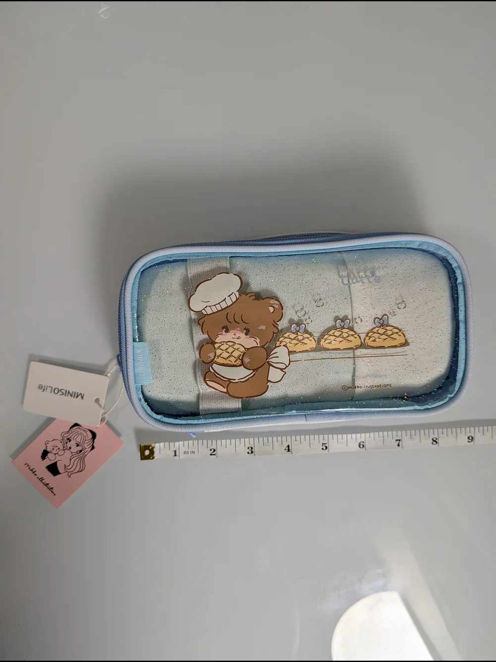 MINISO Mikko Latte Bear Glitter Pencil Case Pouch NWT